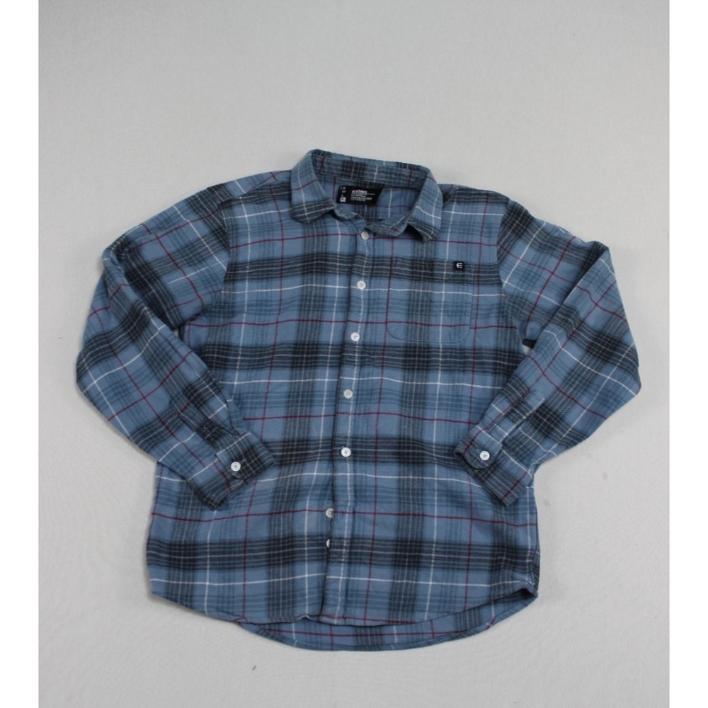 Etnies Button Down Shirt Boys XL Blue Good Plaid Long Sleeve Flannel Skating